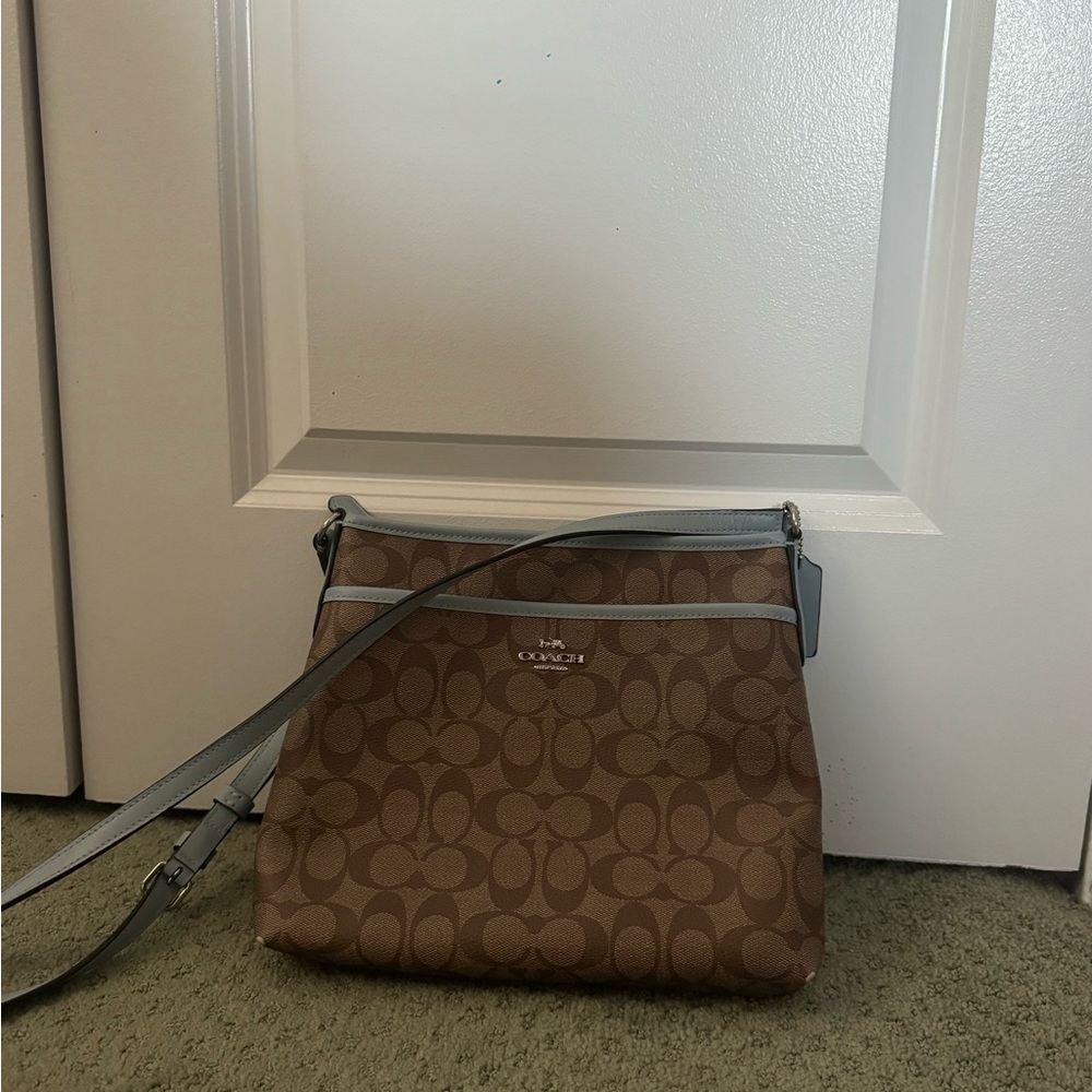 Coach Brown and Gray Crossbody Bag with Monogram Design